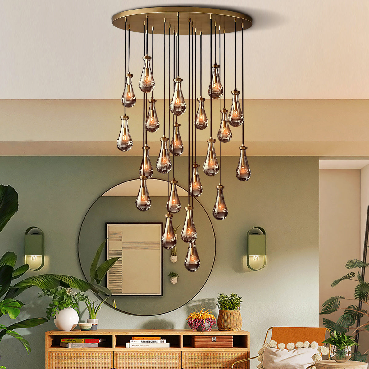 Raindrop Round Chandelier 47″,21 Lights