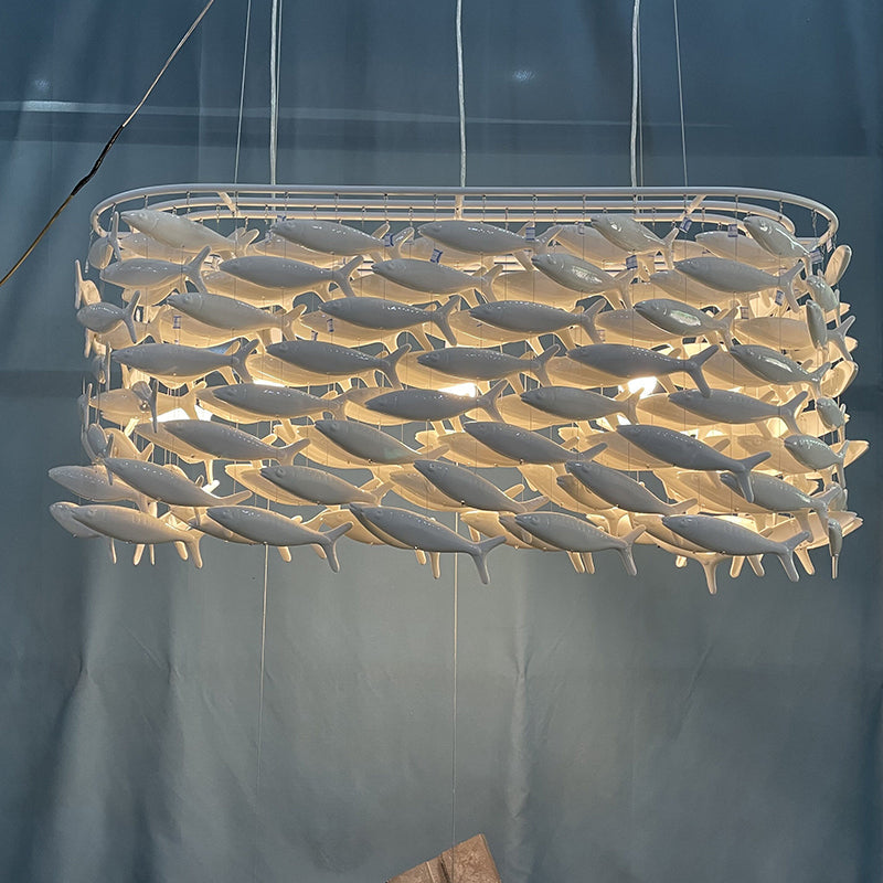 Elegant Porcelain Fish Shaped Dining Table Chandelier with Warm Light