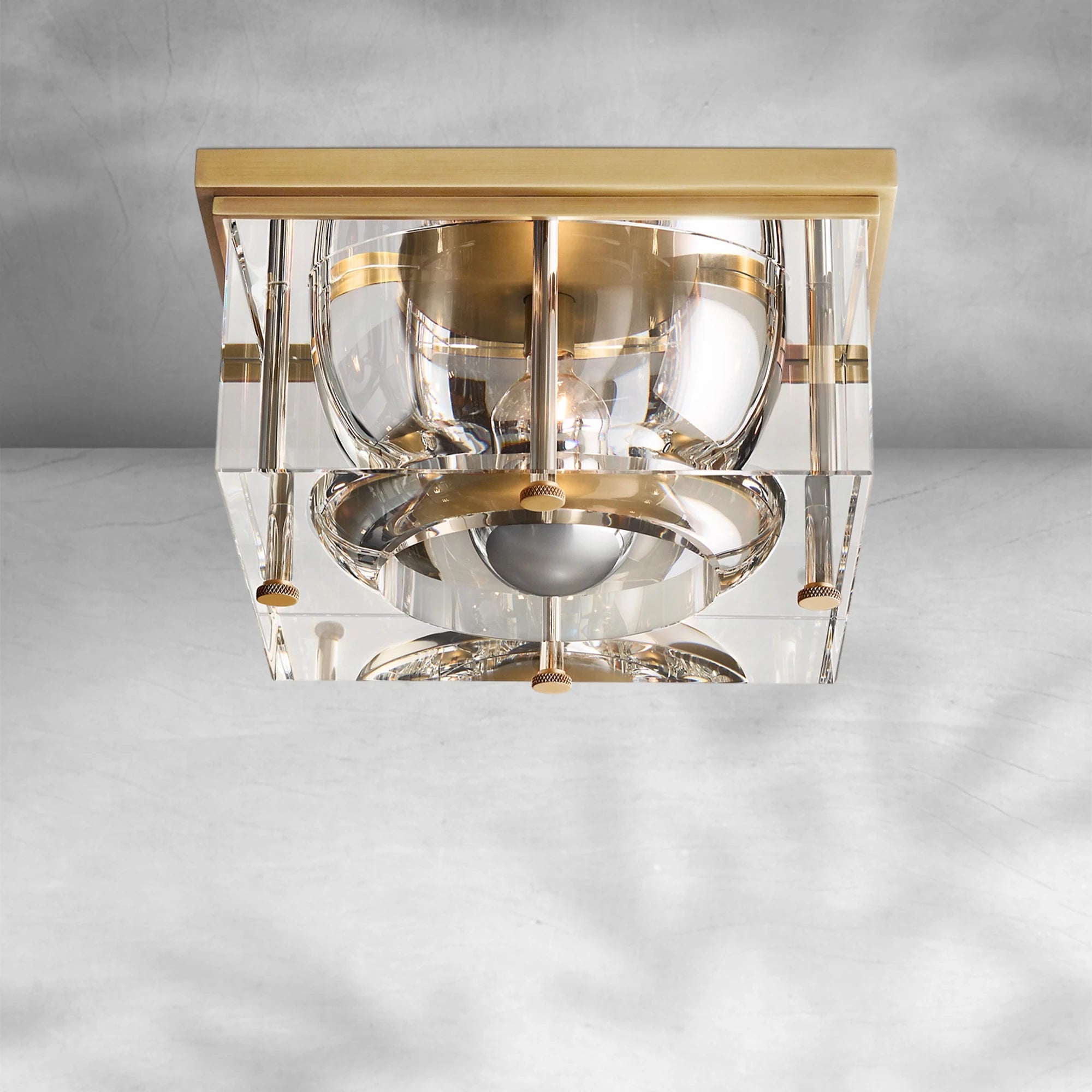 Exquisite Sable Square Crystal Flushmount Ceiling Light Brass & K9 Glass