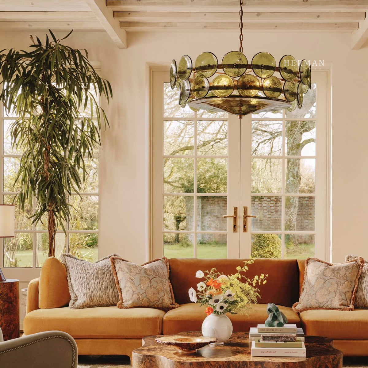 Solaris Amber Glass Disc Chandelier