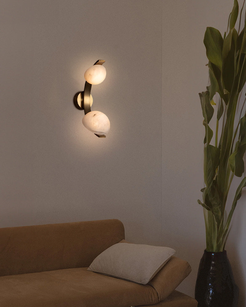 Antique Brass/Black Hardware Double Alabaster LED Wall Lamp