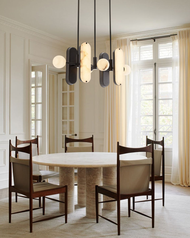 8-Light LED Linear Pendant Lighting in White Alabaster