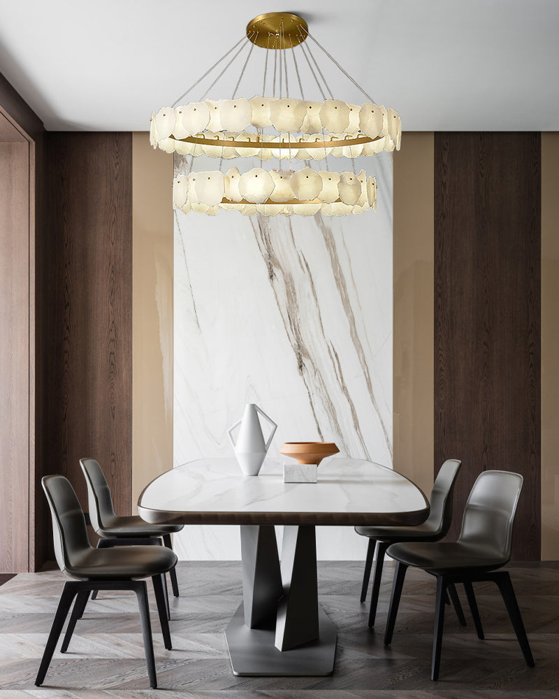 3-Tier Stairwell Alabaster Disk Chandelier with Long Cord