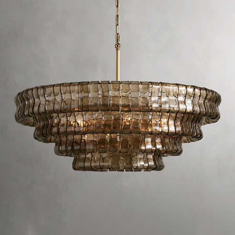 Ghiaccio Round Chandelier in Glass Brass 36"