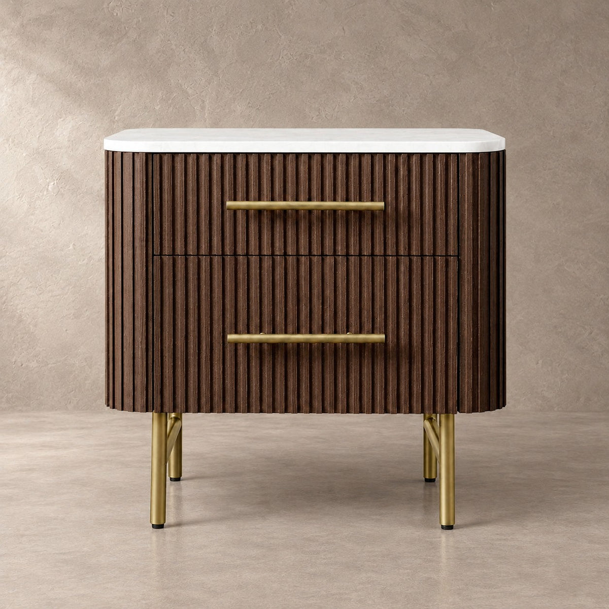 Double Drawer Bedside Chest with Stone Top