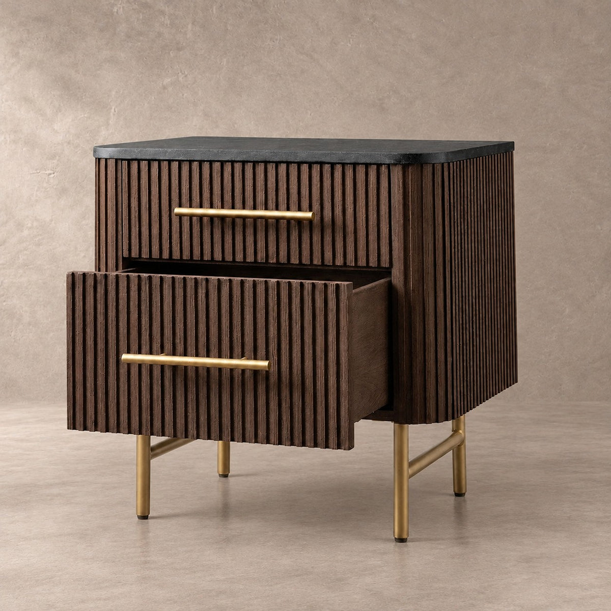 Double Drawer Bedside Chest with Stone Top