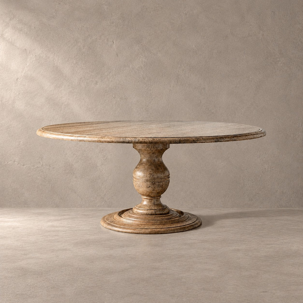 Round Dining Table in Hand-Carved Tulipwood