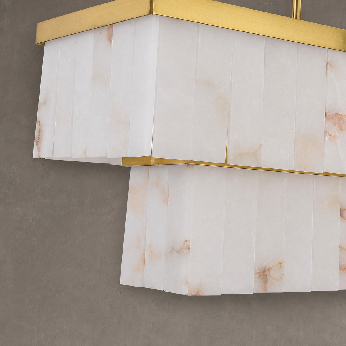2-Tier Rectangle Alabaster Chandelier 54"L