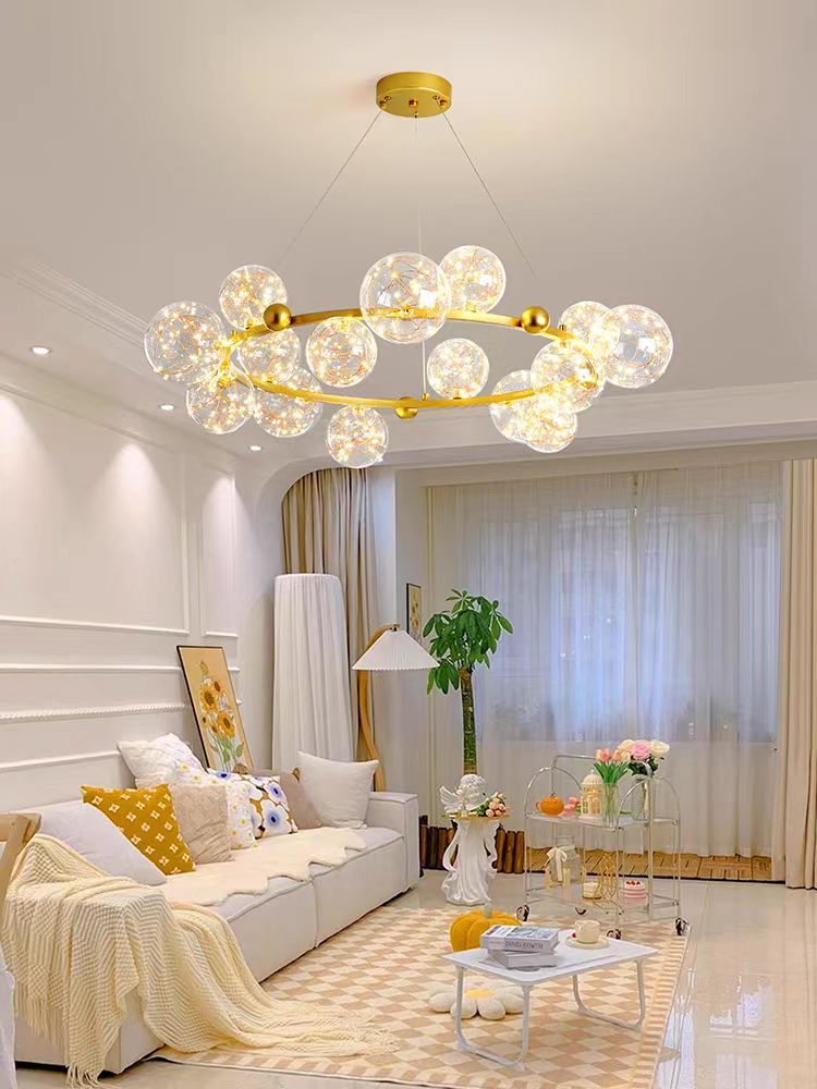 Clear Glass Globes Chandeliers For High Ceilings Ring Wheel For Dining Room Or Bedroom