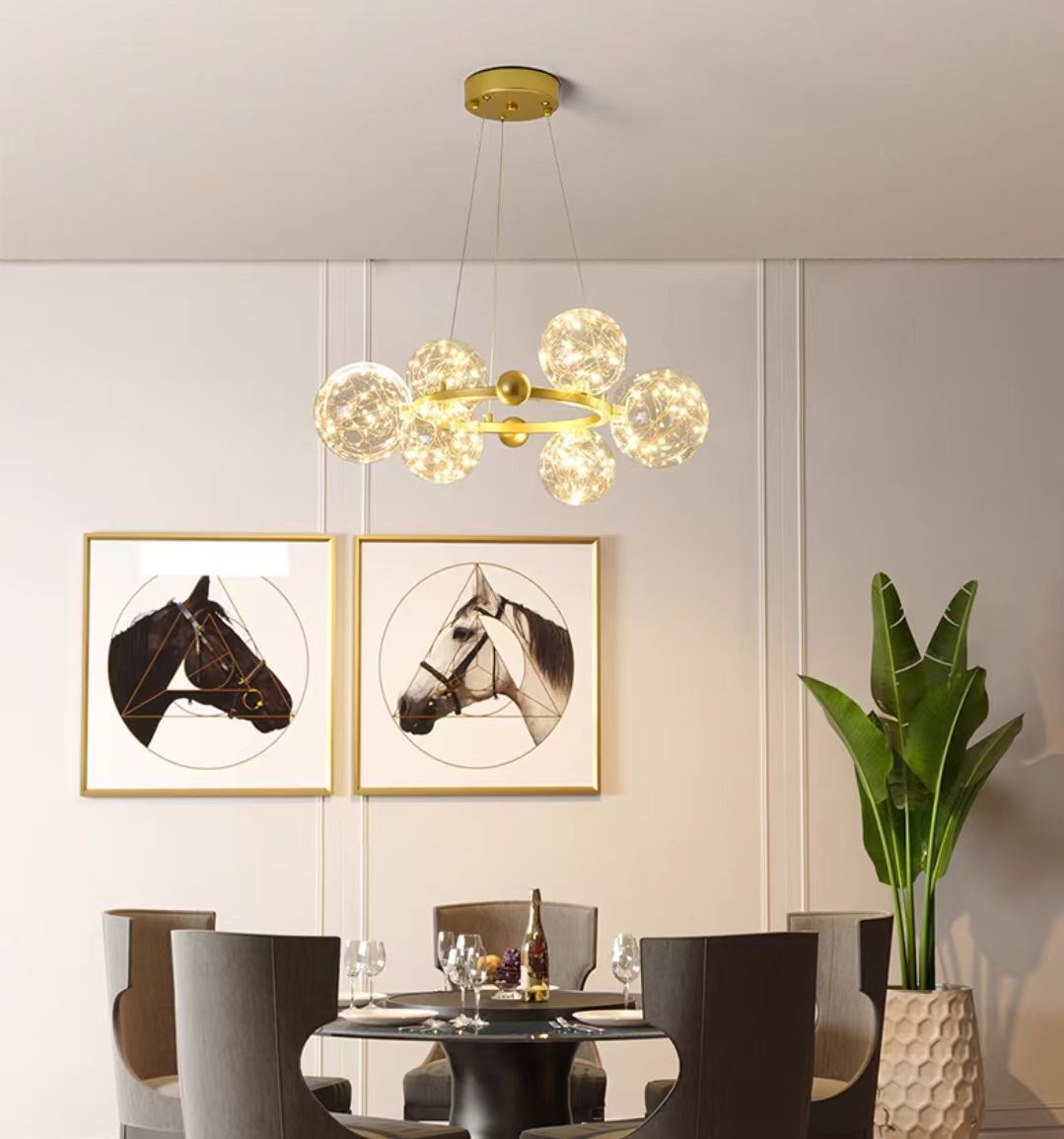 Clear Glass Globes Chandeliers For High Ceilings Ring Wheel For Dining Room Or Bedroom