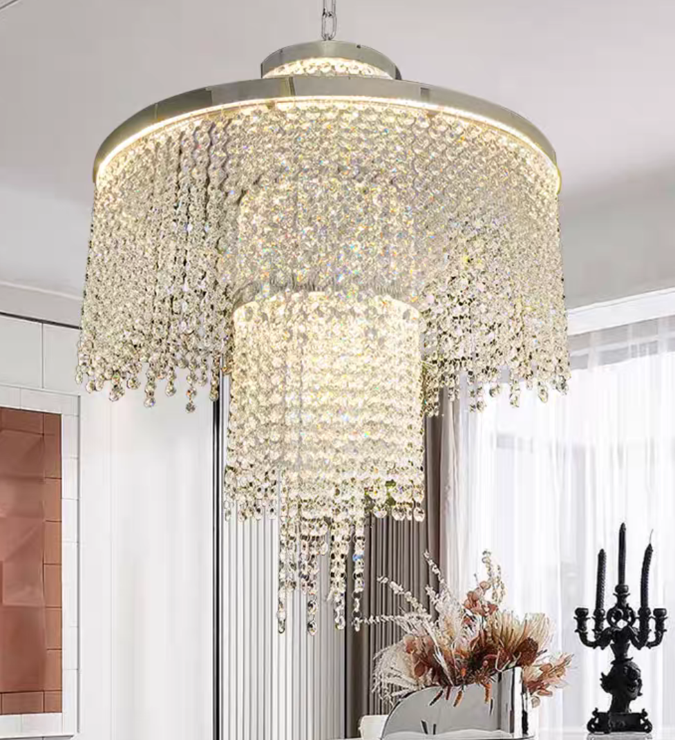 Crystal Chandelier Silver Finish Ceiling Mount Light Fixture for Living Room Dining Room