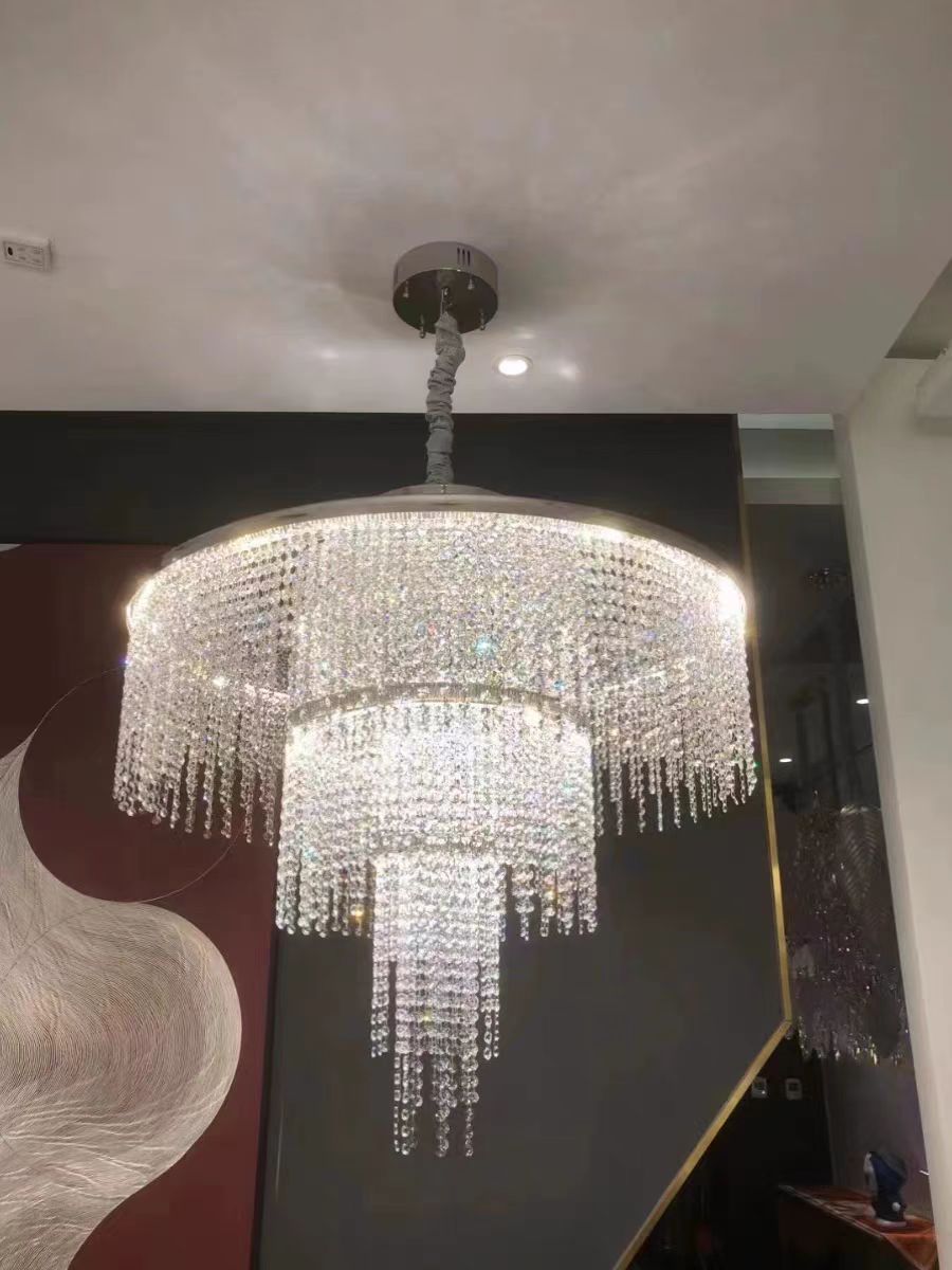 Crystal Chandelier Silver Finish Ceiling Mount Light Fixture for Living Room Dining Room