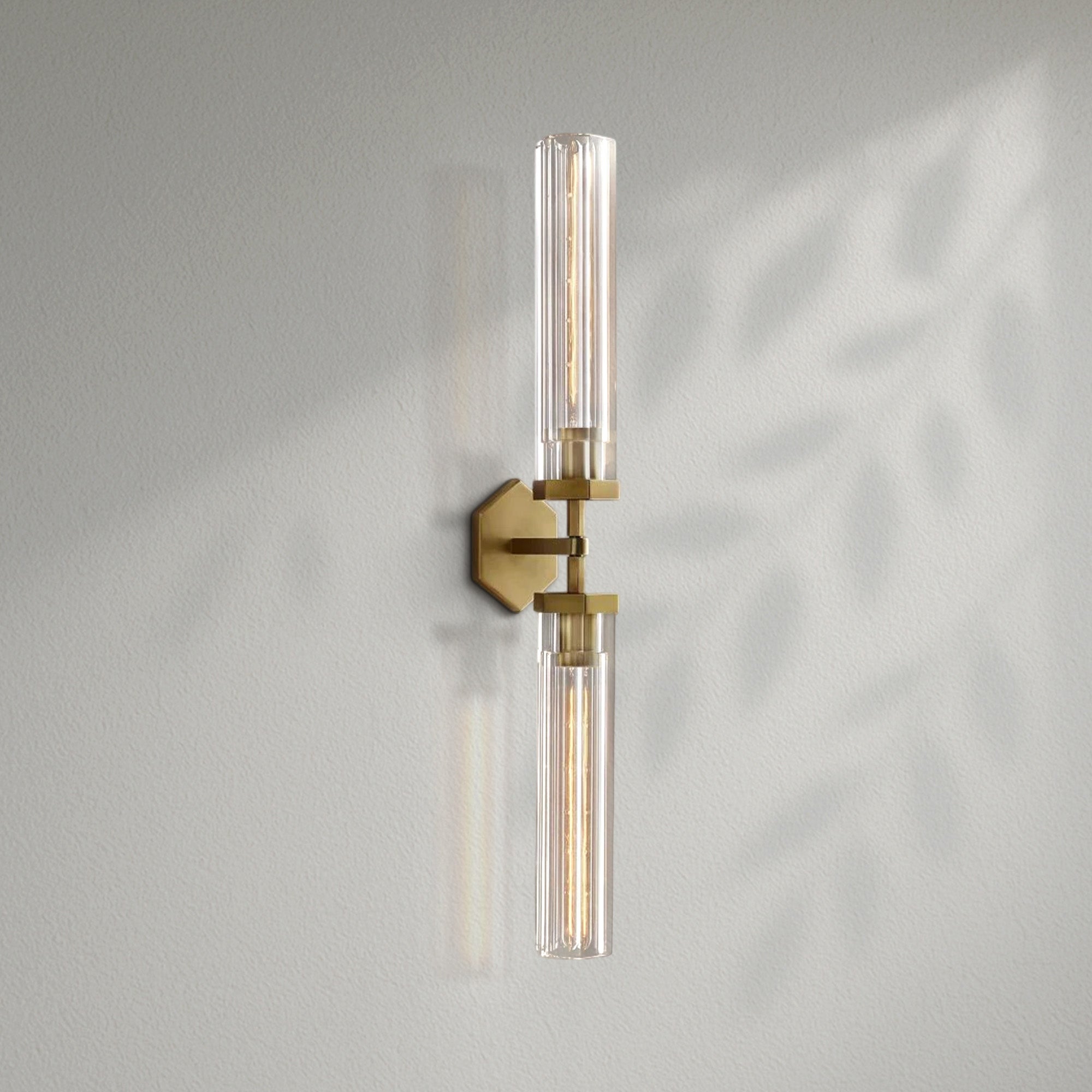 Crystal Glass Wall Sconce Lirael Hexagonal Double Head Brass Wall Sconce