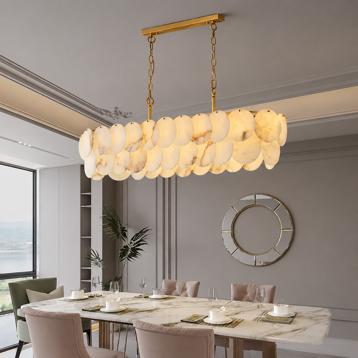 Chandelier Linear  French Art Deco Spanish Alabaster