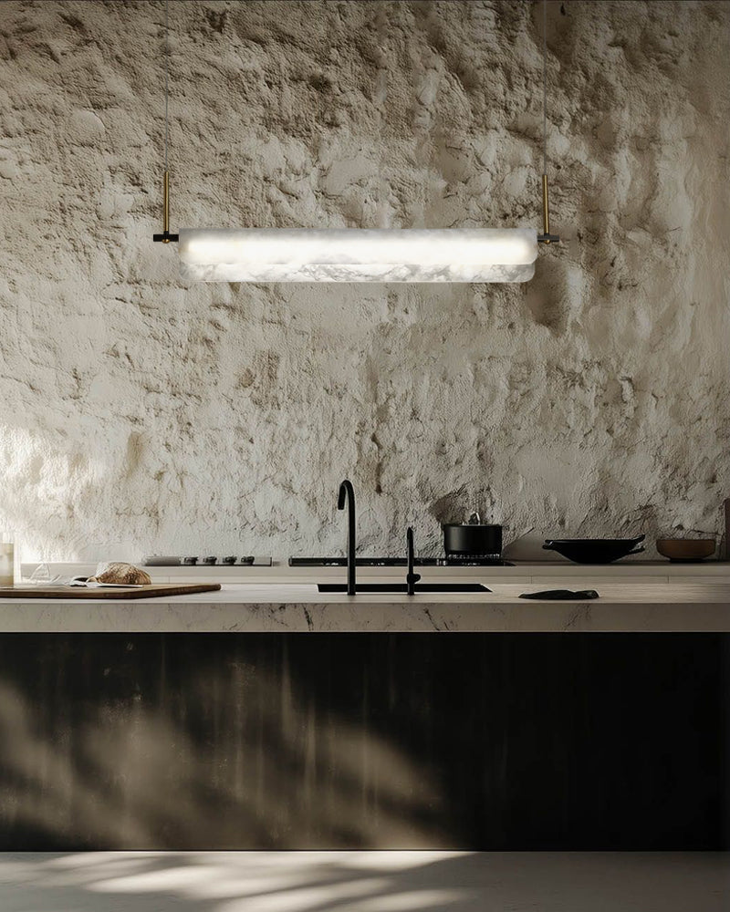 Modern Linear Black Metal Elegant Alabaster Pendant for Living room Lighting