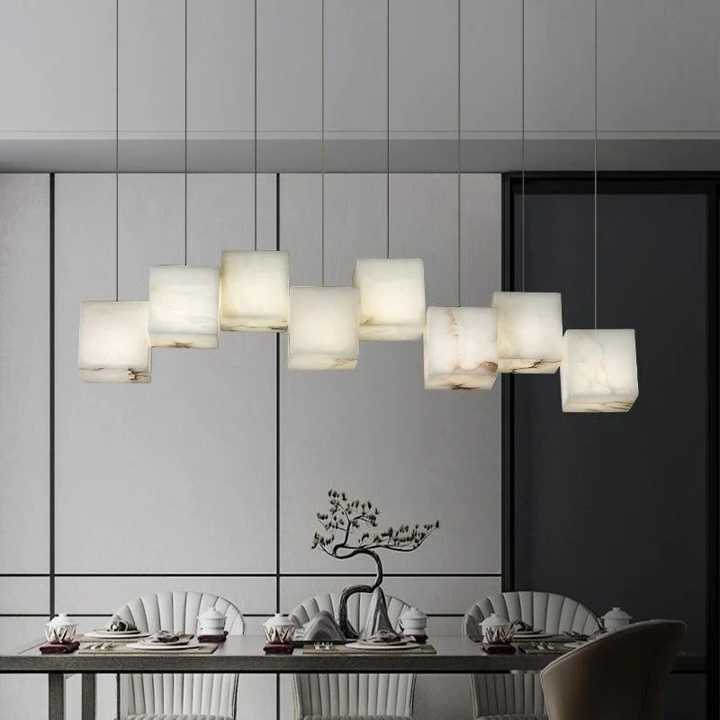 Vasilia Alabaster Cubic Pendant: Elegant Linear Chandelier for Dining & Kitchen