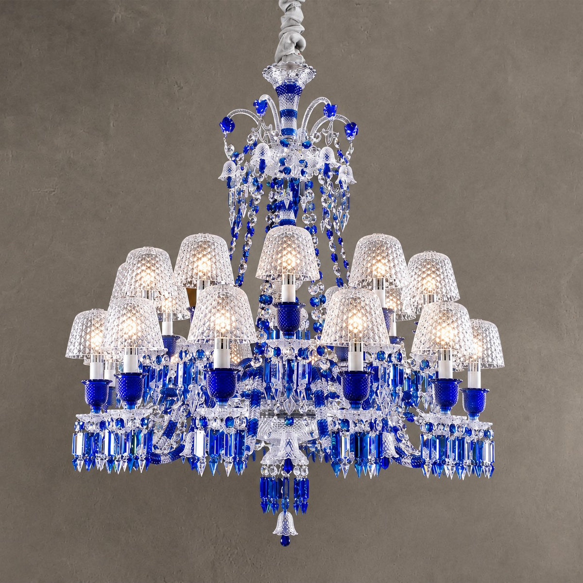 Luxury Vintage Blue Crystal Lampshade Chandelier for Living Room/Staircase/Foyer