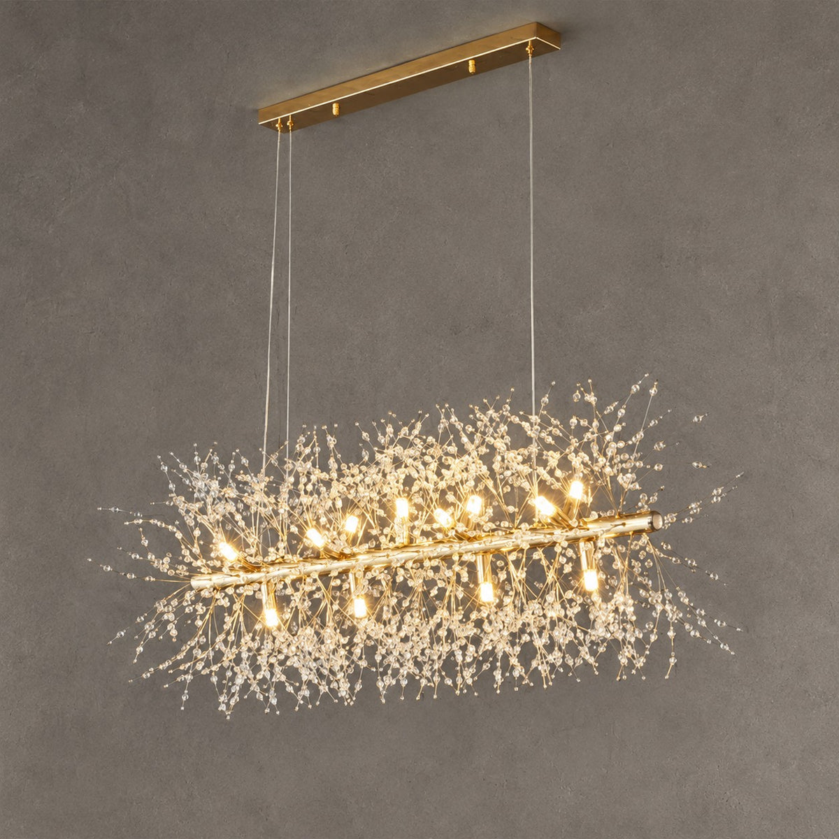 Dandelion Crystal Chandelier Light Firefly/ Glowworm Hanging Lamp Pendant For Rectangle Dining Room Table