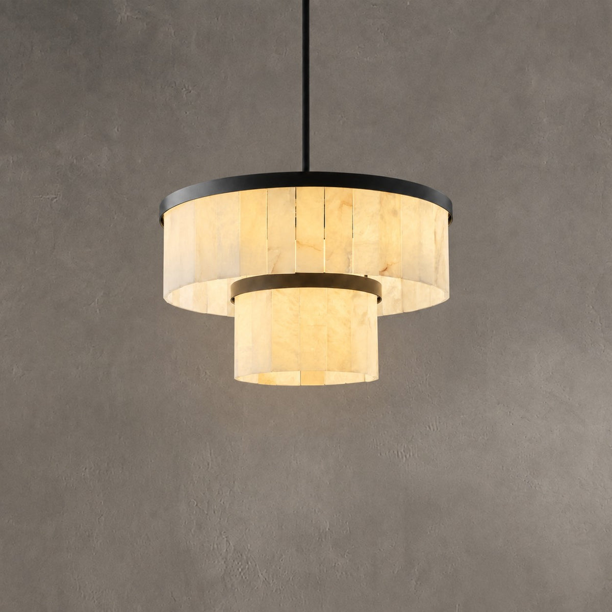 24" 2-Tier Alabaster Round Chandelier - Black