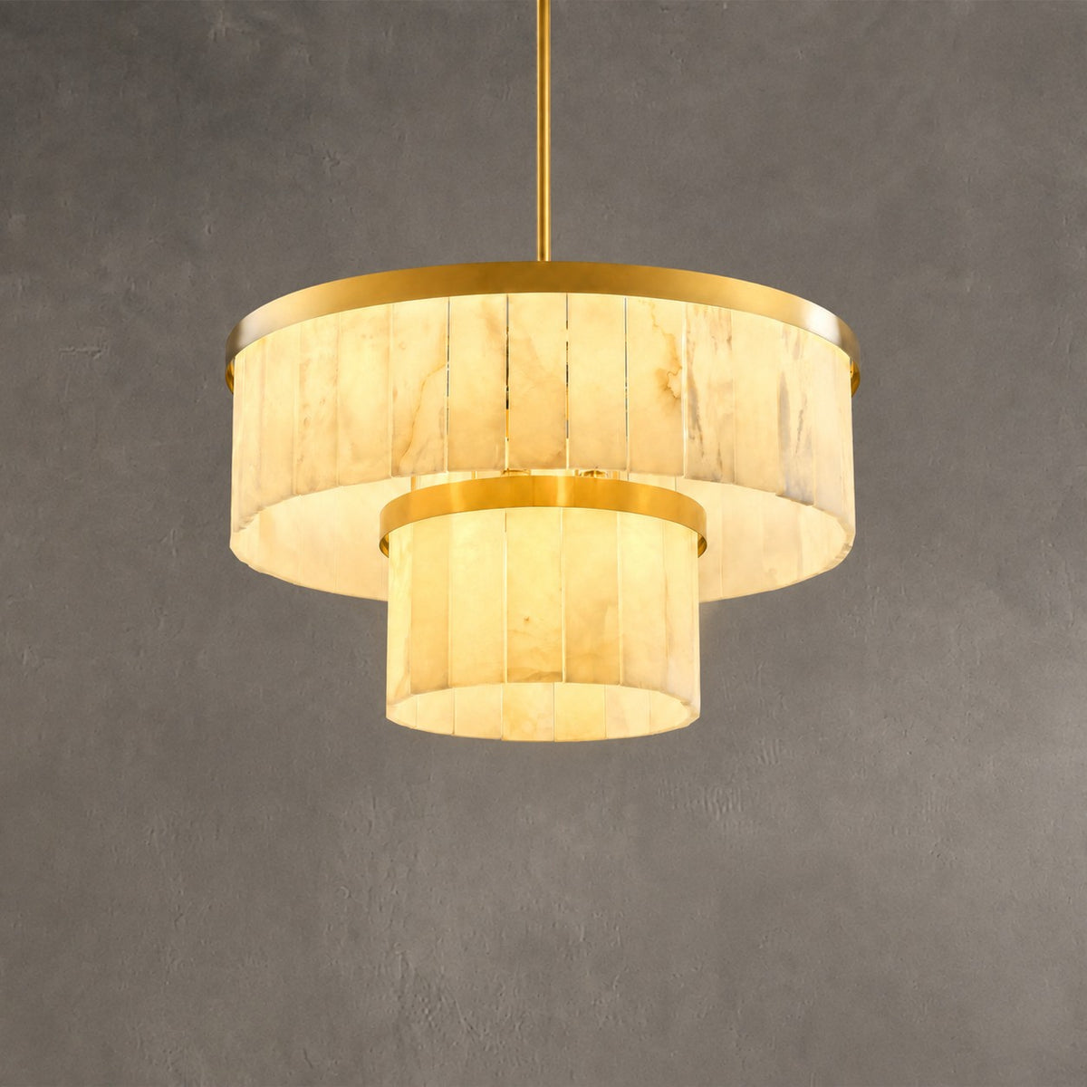 24" 2-Tier Alabaster Round Chandelier - Gold