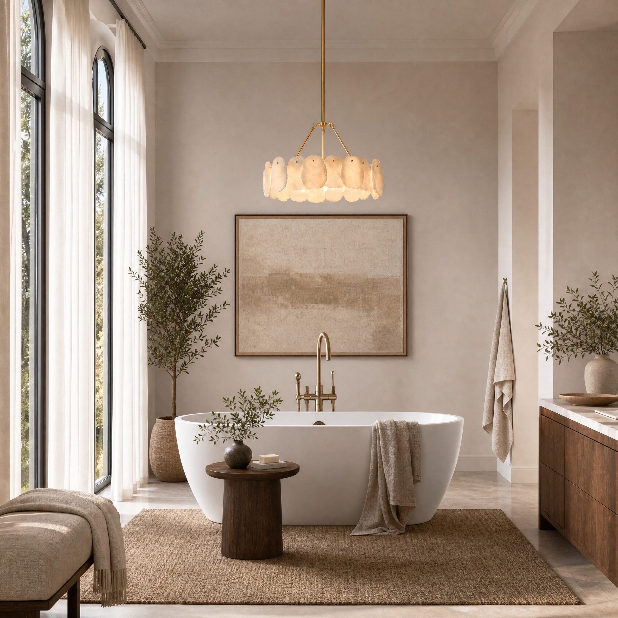24" Spanish Alabaster Round Chandelier