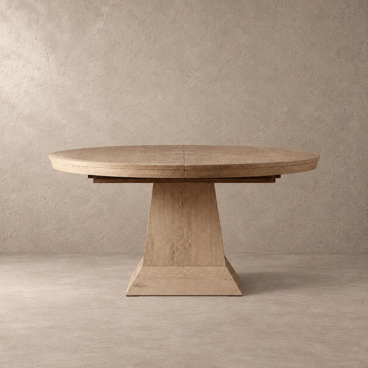 Expandable Round Oak Dining Table with Leaves