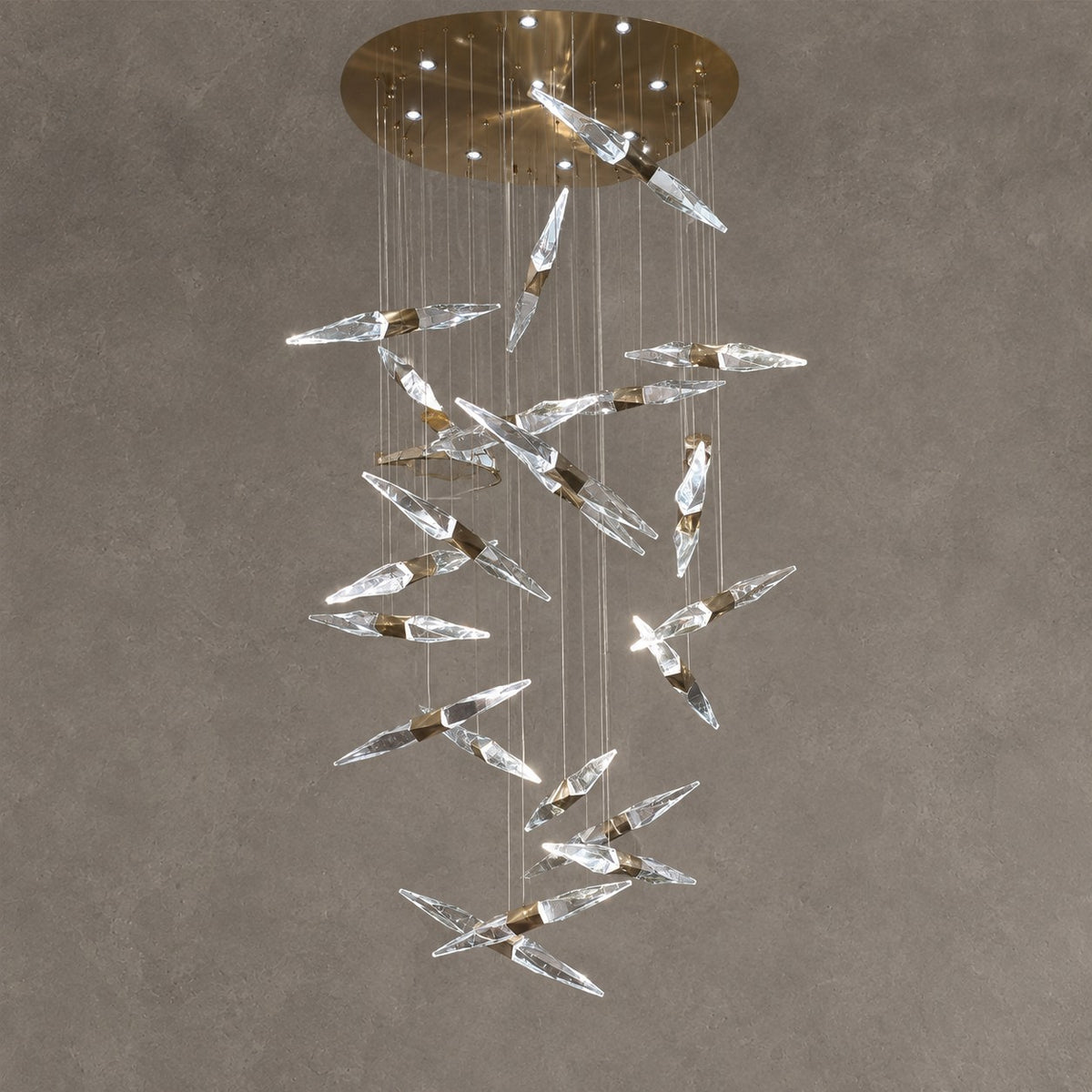 Modern Floating Twisted Crystal Chandelier for High Ceilings
