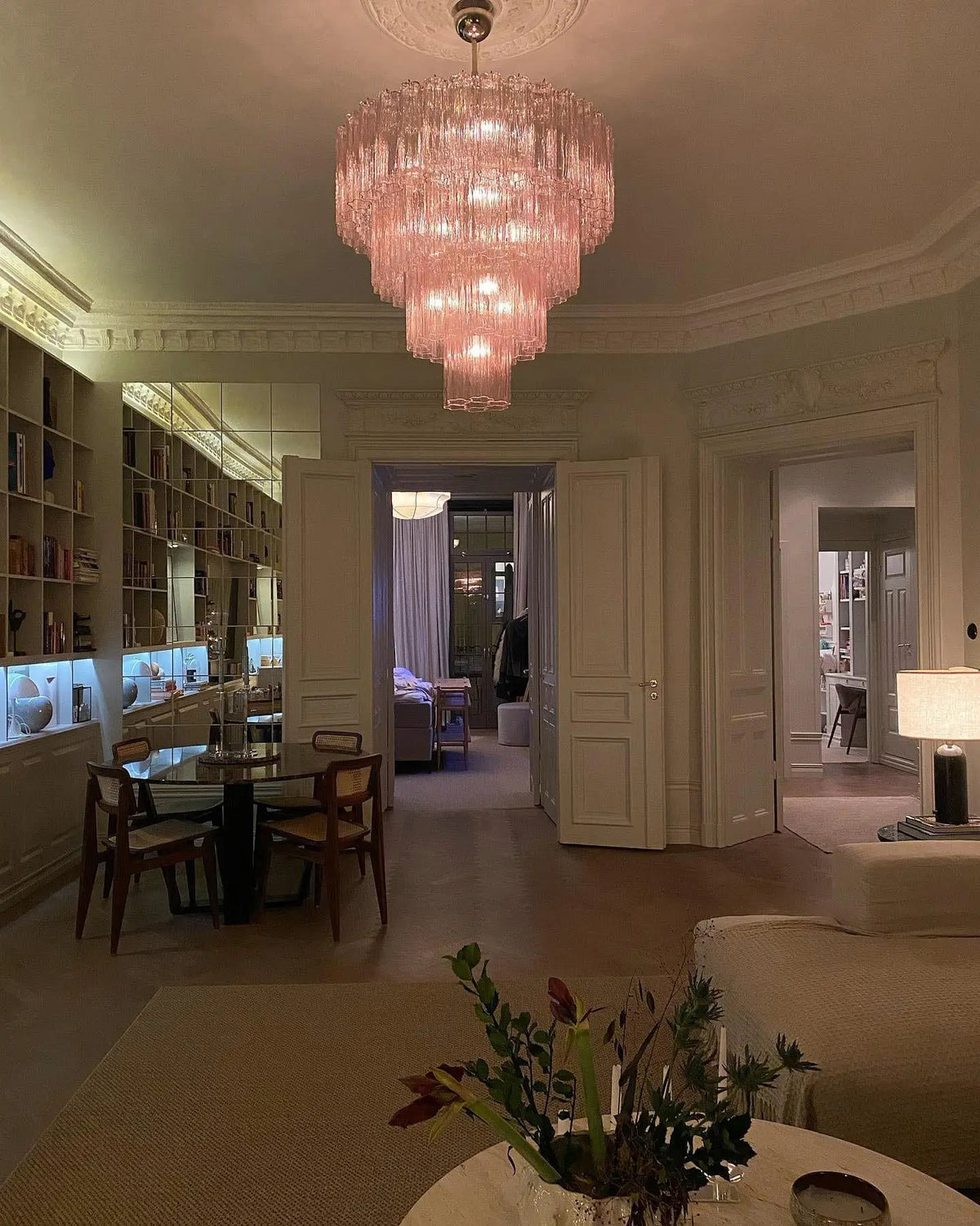Murano Pink Glass Tube Chandelier 78-Light