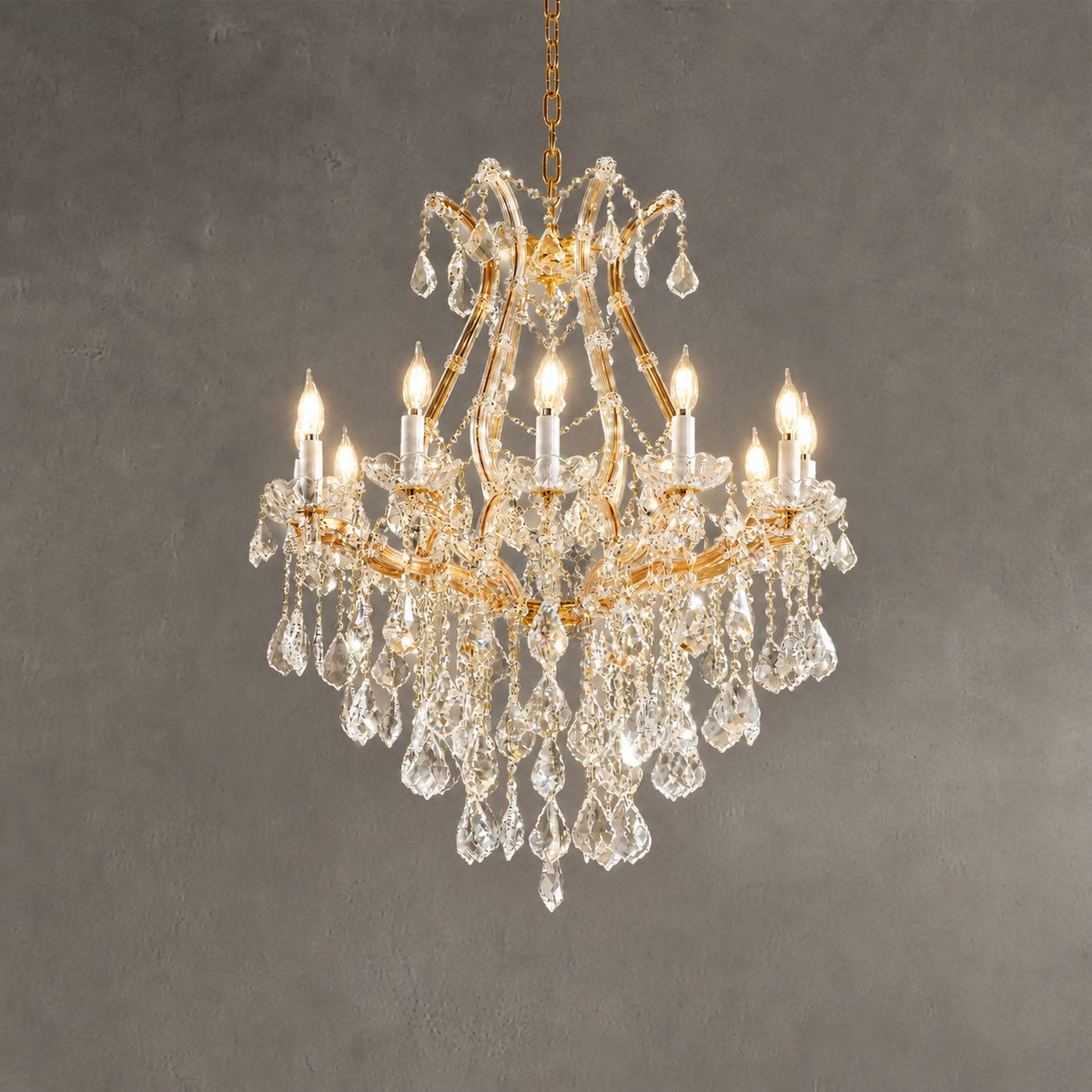 28.3" 12-Light Maria Theresa Crystal Chandelier - Gold