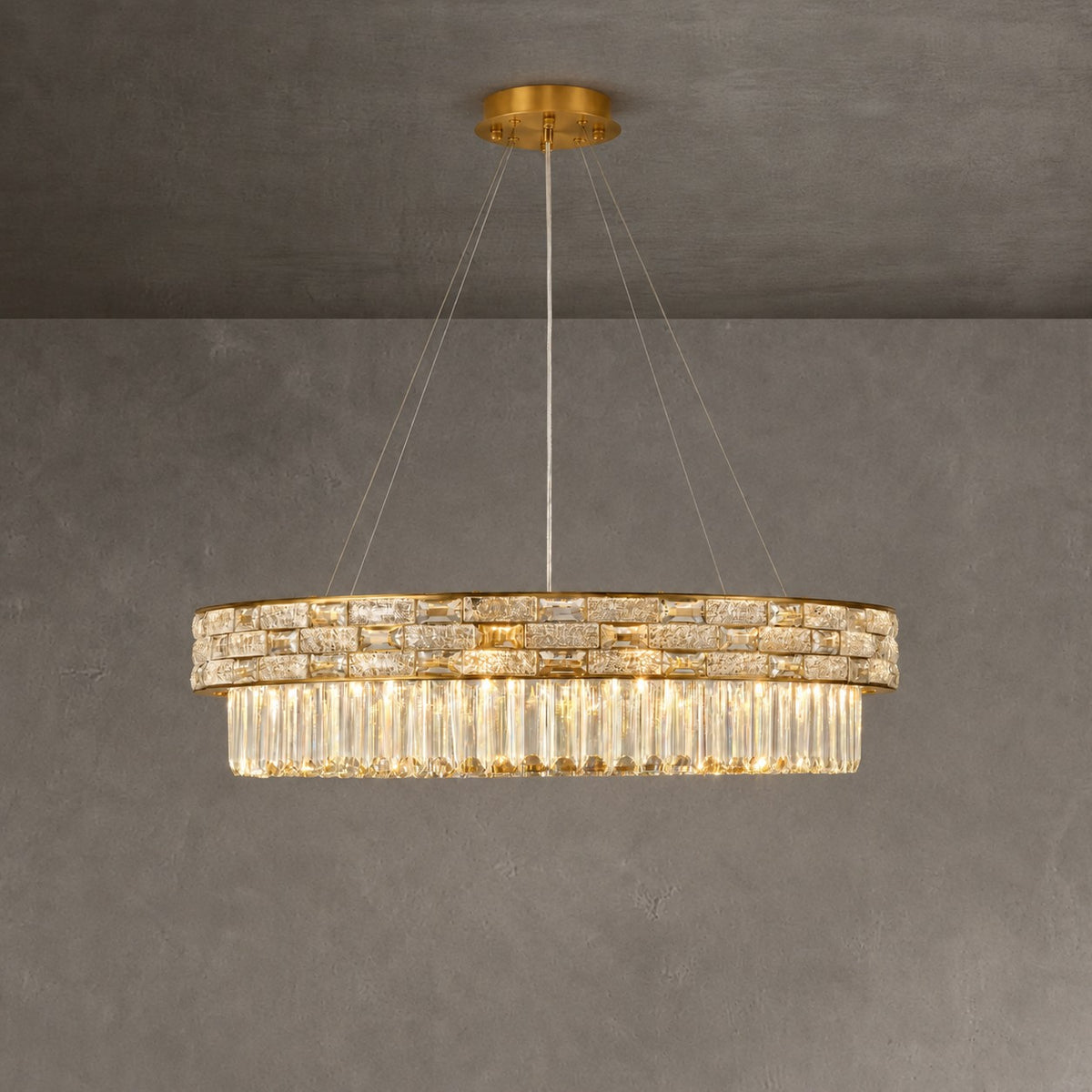 Ice Flake Crystal Round Pendant 31.5 Inch - Gold