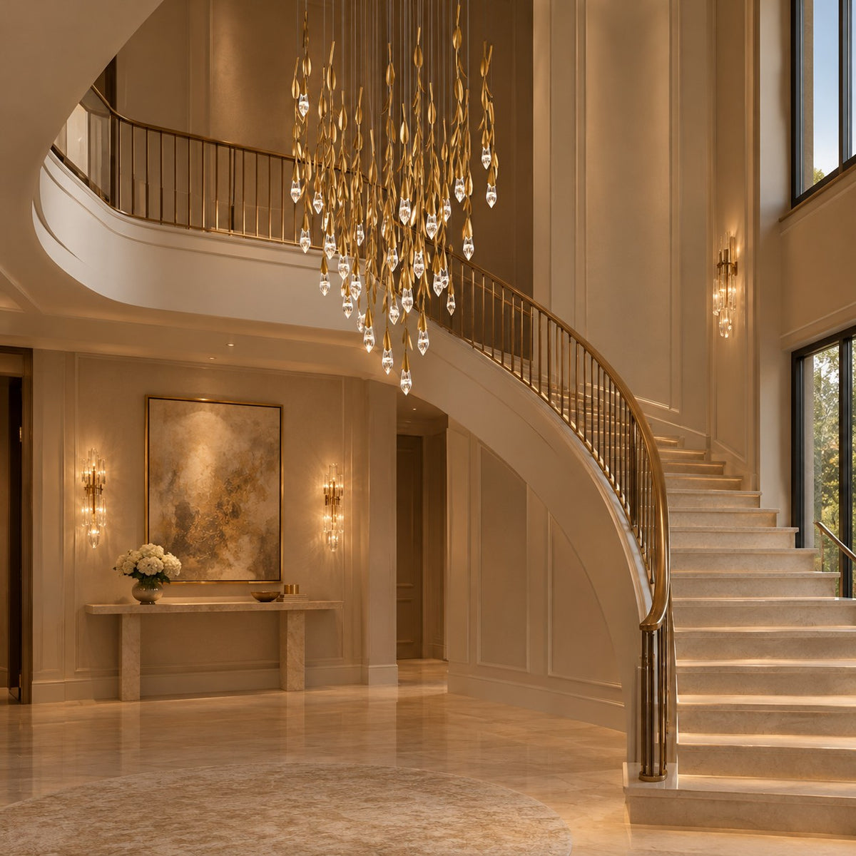 Modern Luxury Floating Branches Floral Crystal Chandelier with Square Canopy for High-ceiling