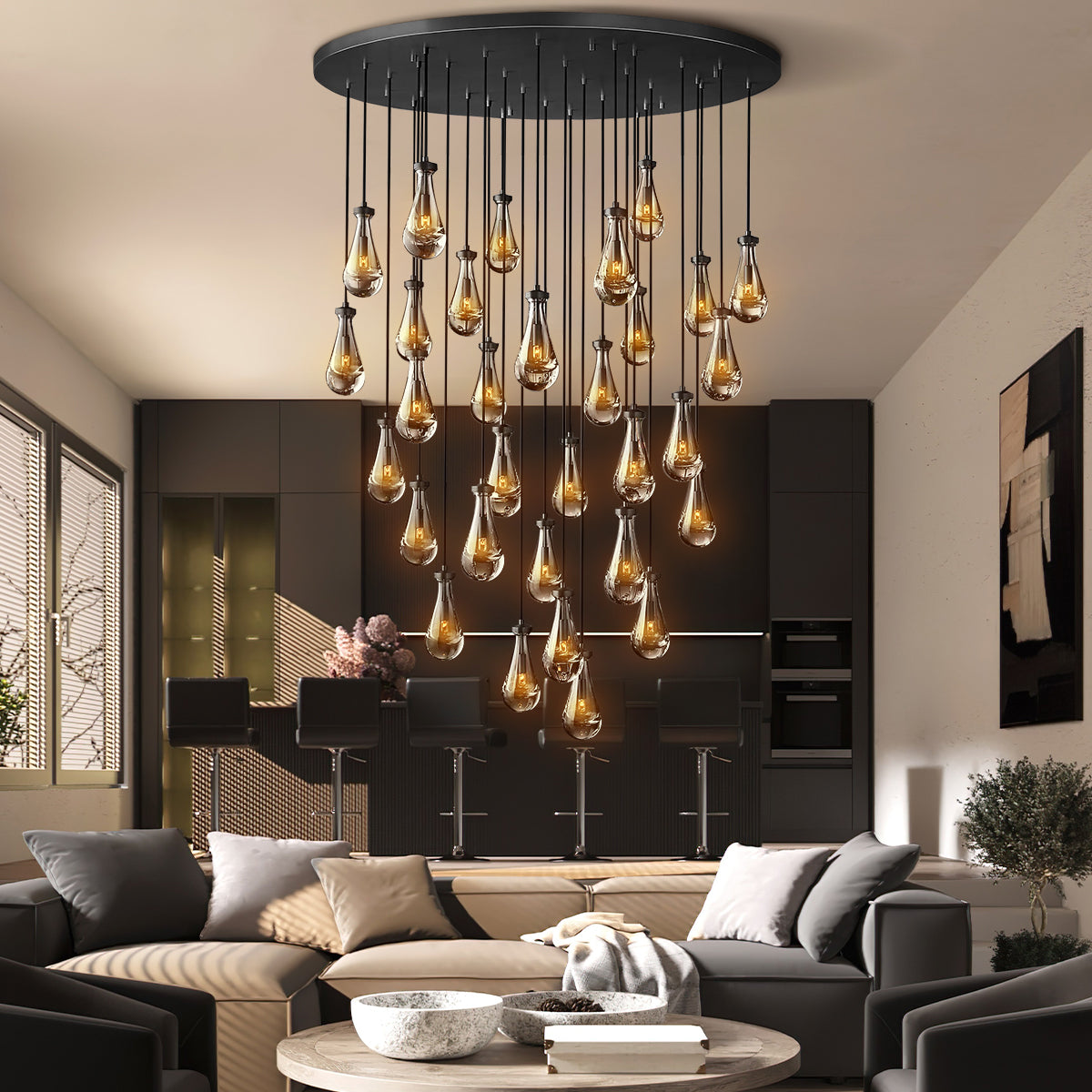 Raindrop Round Chandelier 60″, 31 Lights