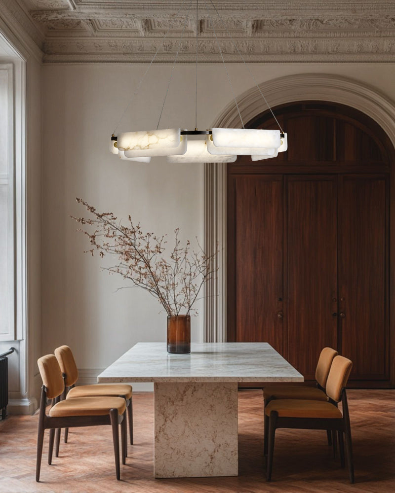 Modern Linear Black Metal Elegant Alabaster Pendant for Living room Lighting