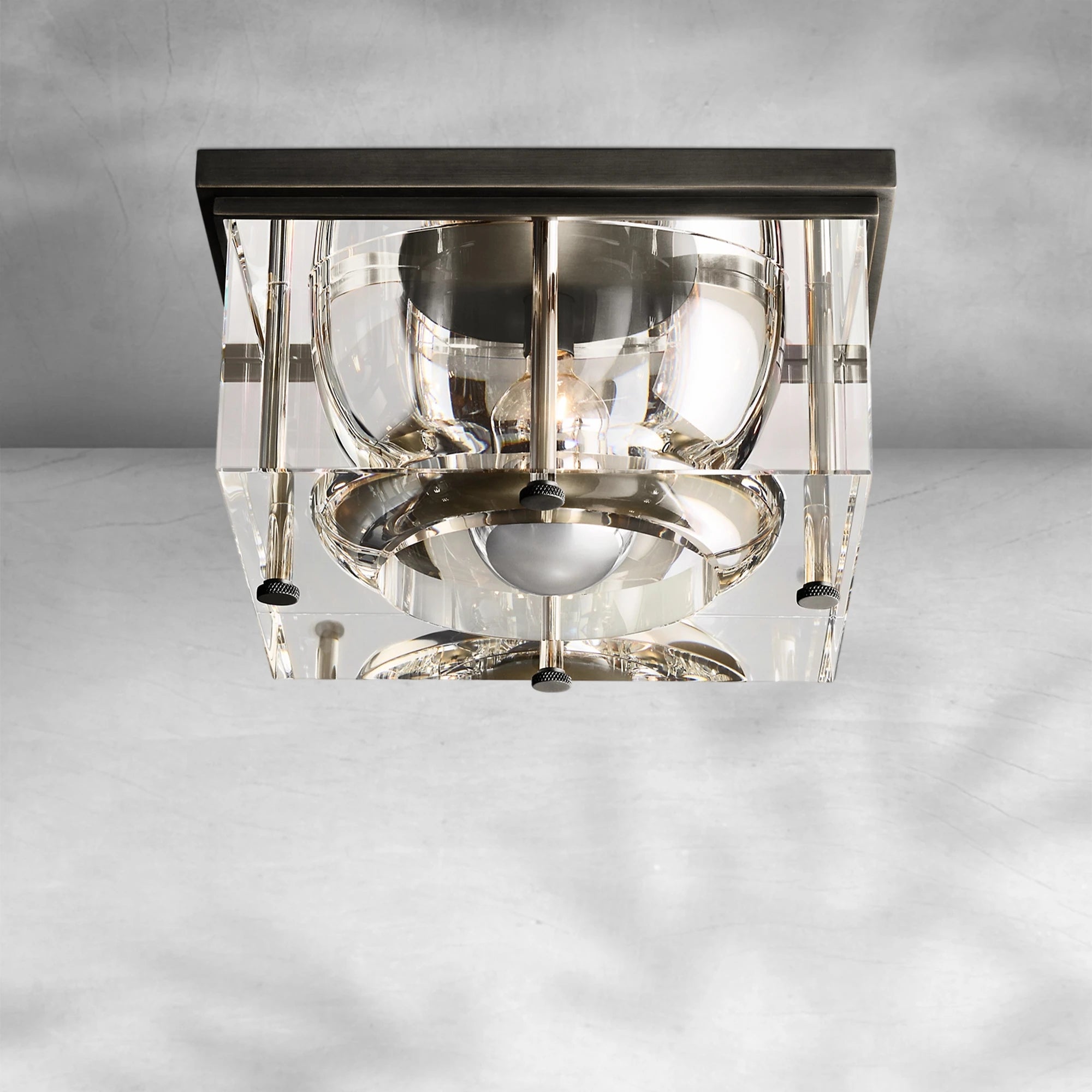Exquisite Sable Square Crystal Flushmount Ceiling Light Brass & K9 Glass