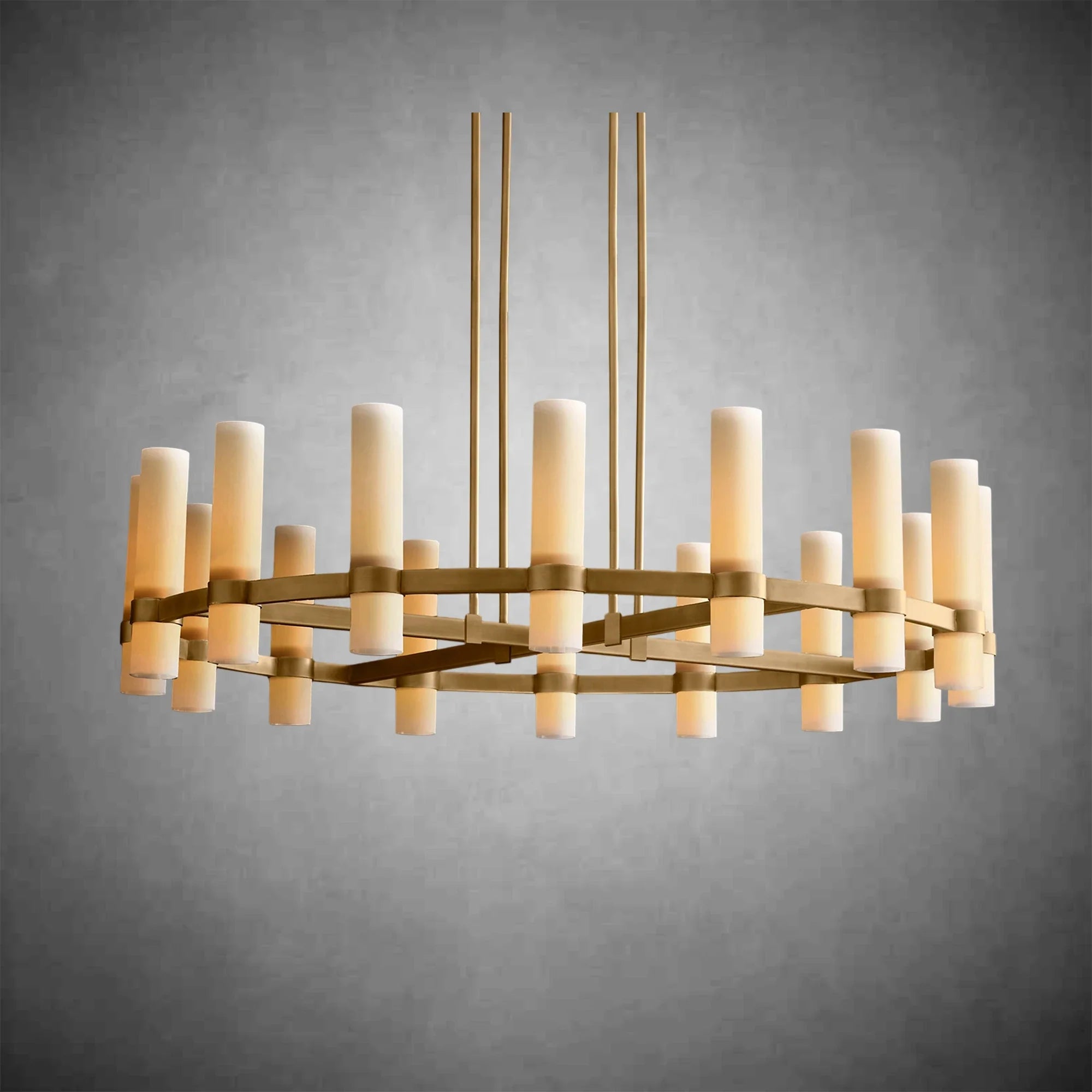 Ravel Round Milk Glass Chandelier – Handcrafted Steel & Brass Lighting