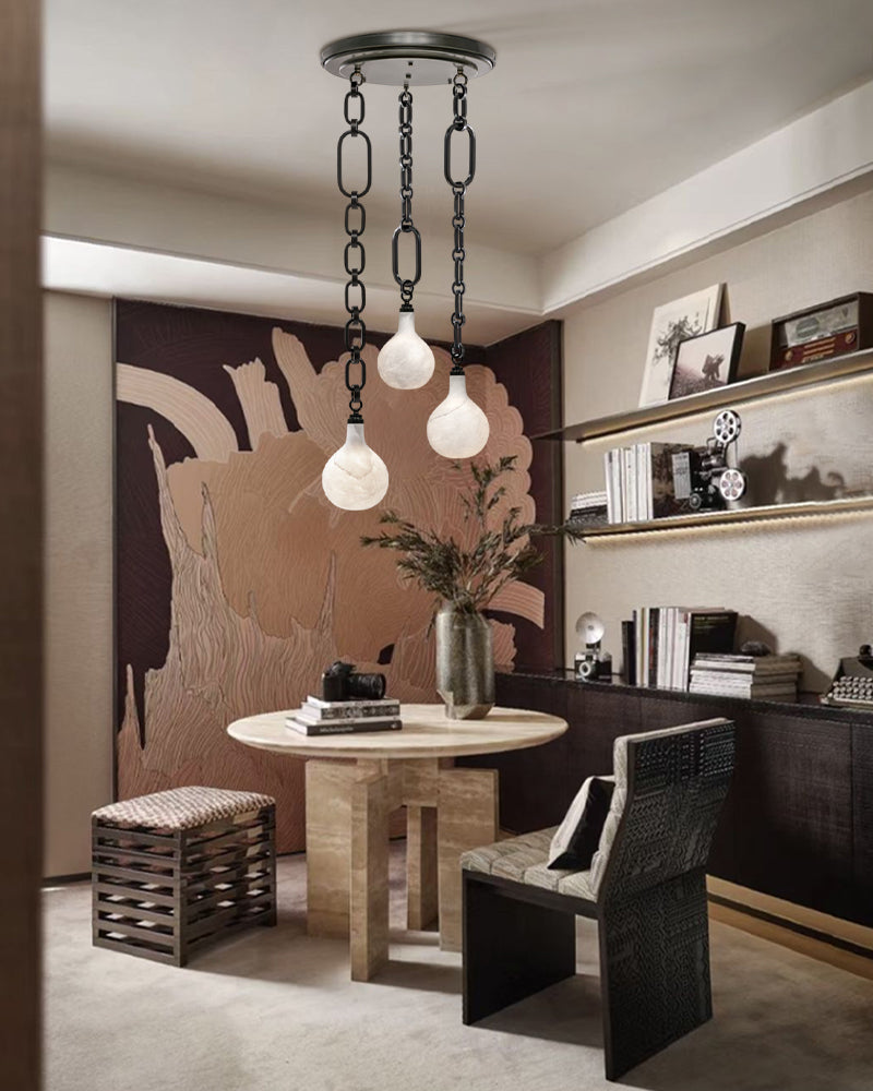 Cluster White Alabaster Globe Pendant Light with adjustable chain