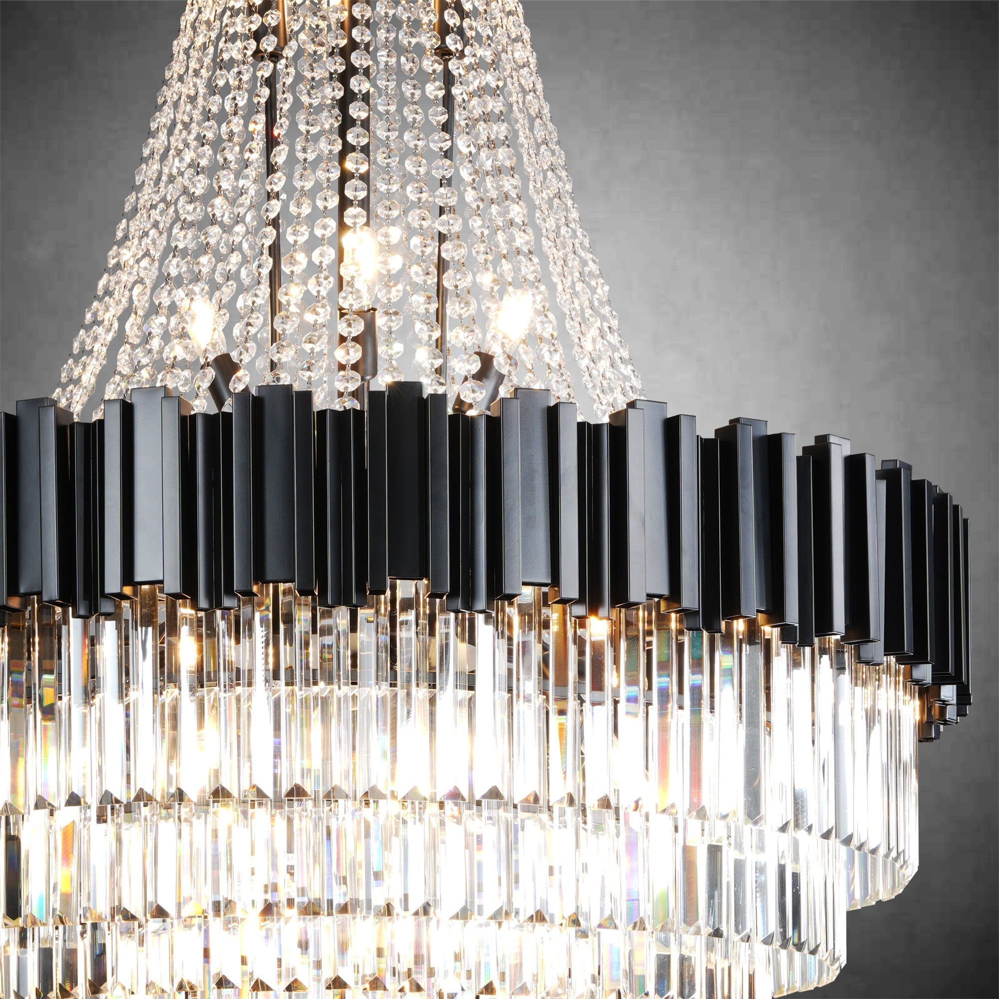 Inverted triangle crystal round pendant light