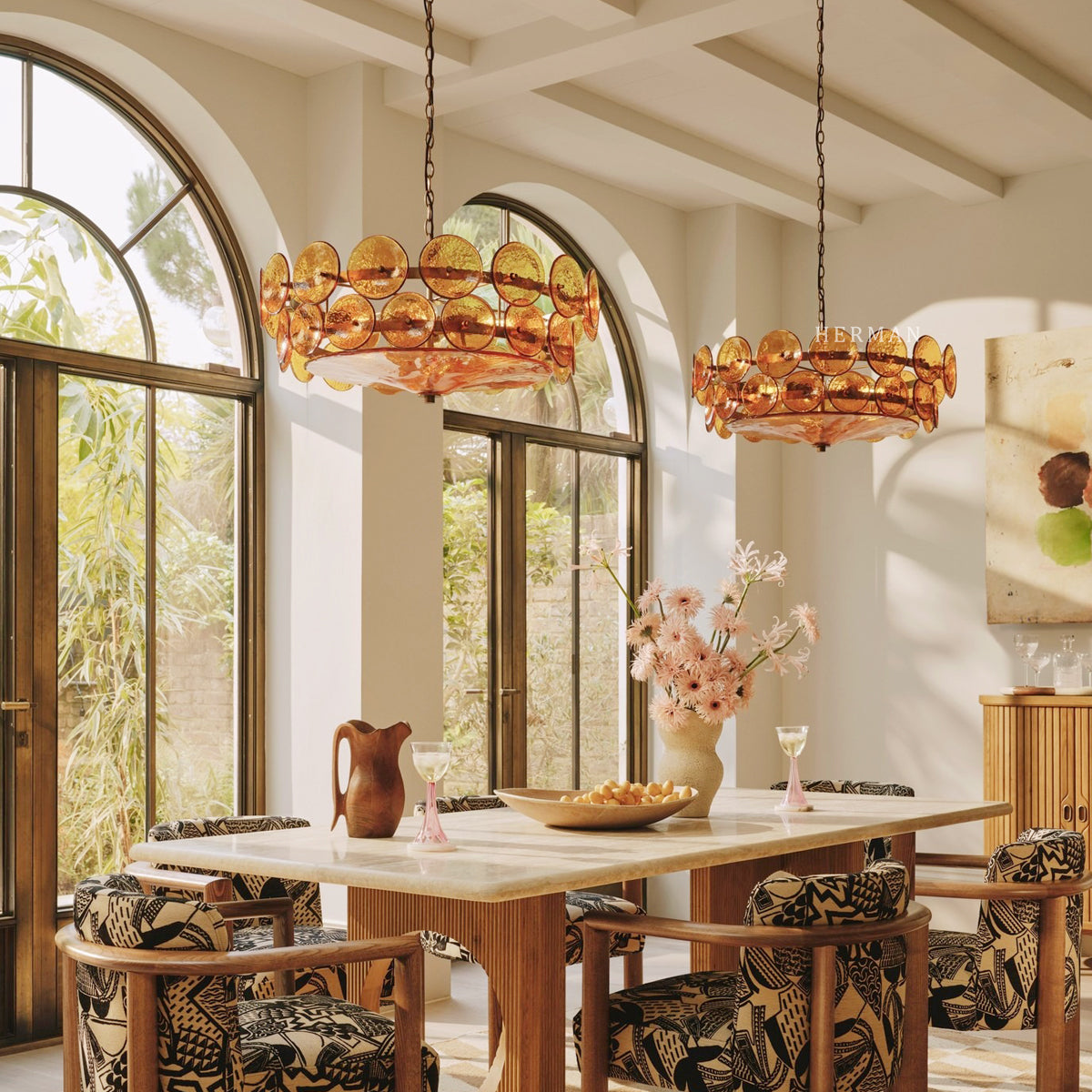 Solaris Amber Glass Disc Chandelier
