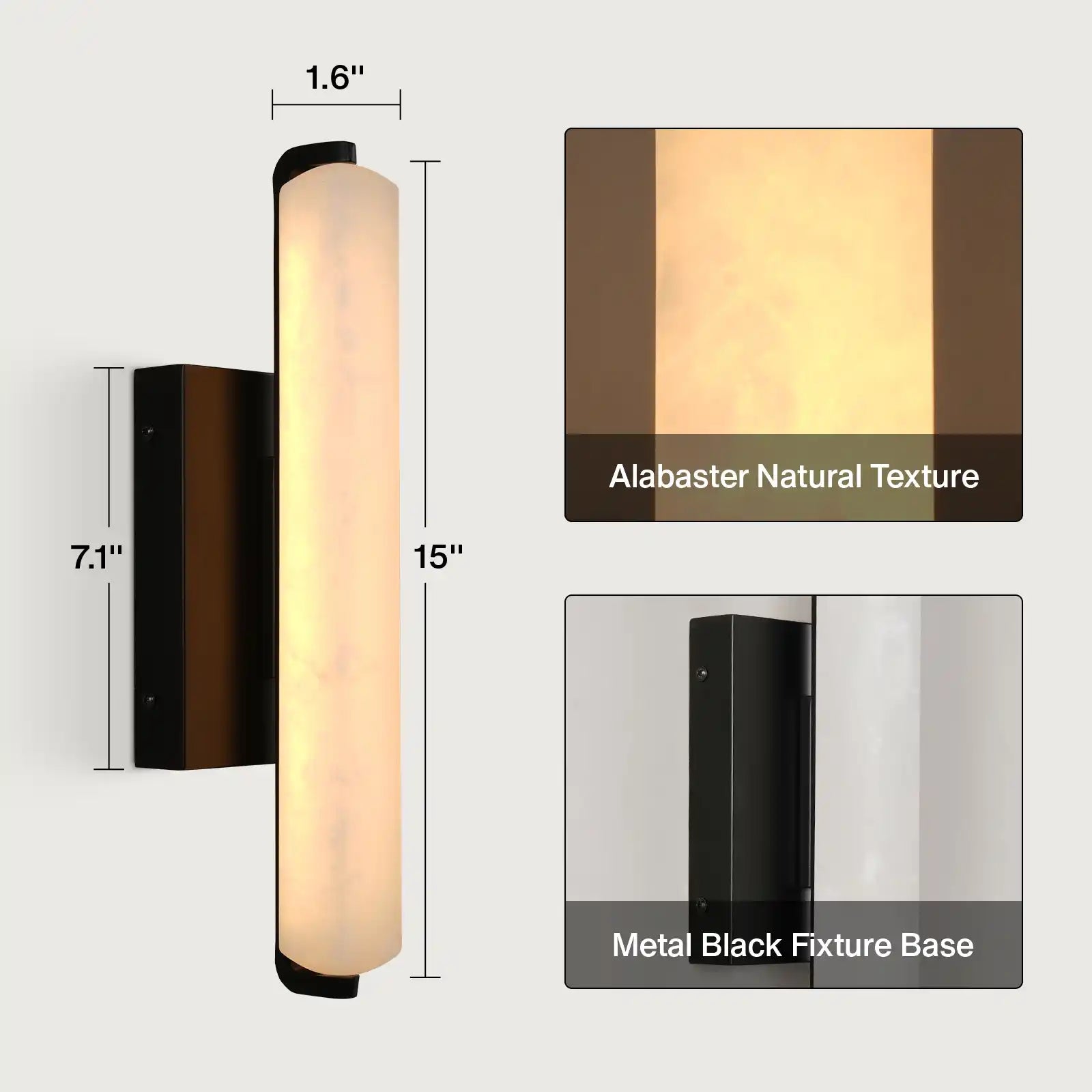 15" Brass Alabaster Wall Sconce – Modern Rectangular Marble Light