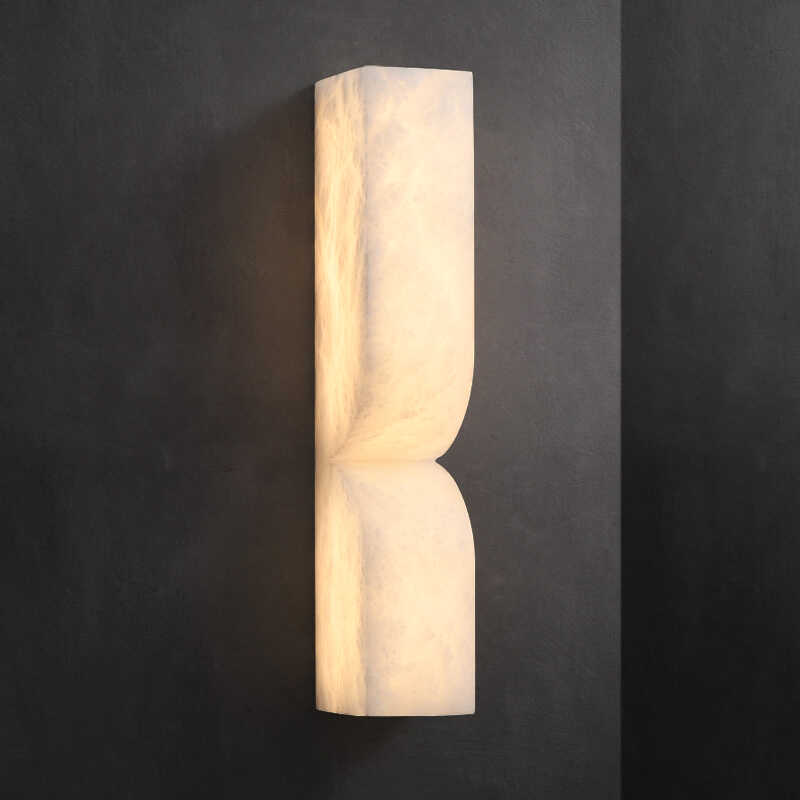 Modern Luxe Brass Natural Alabaster Wall Sconce for Entryway