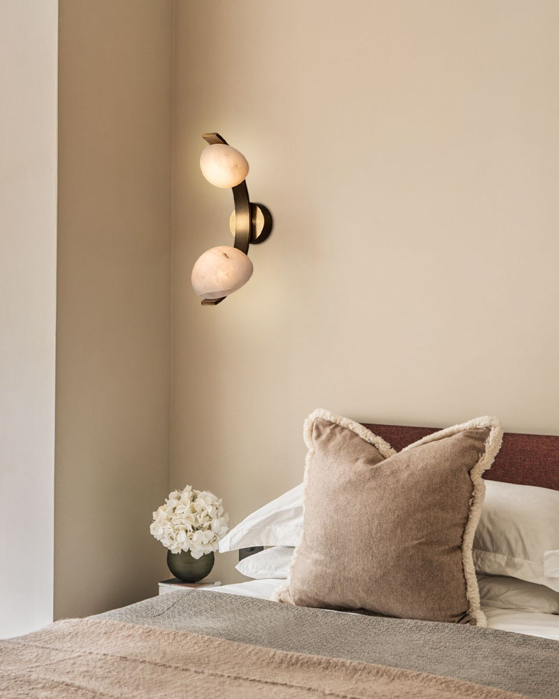 Antique Brass/Black Hardware Double Alabaster LED Wall Lamp
