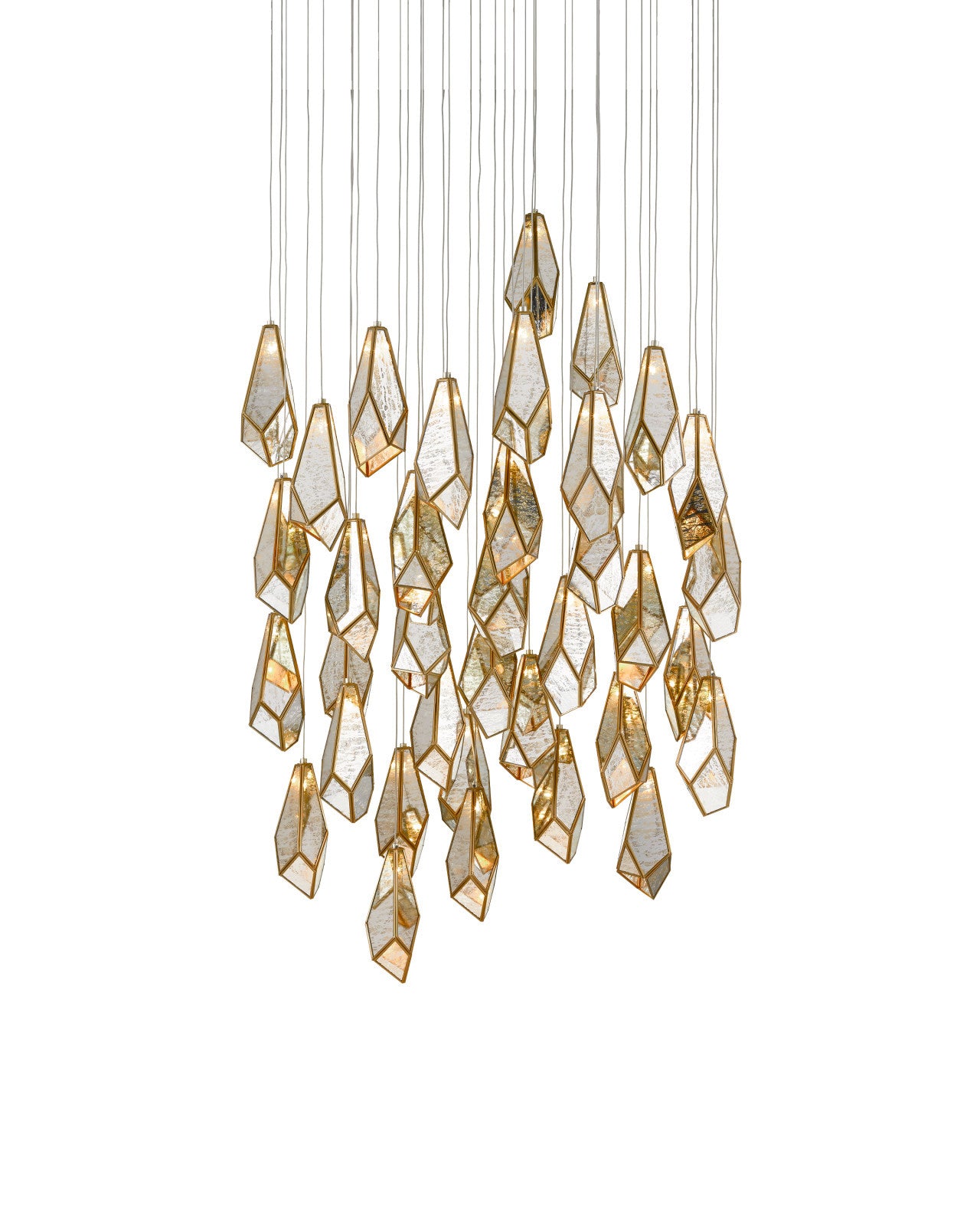 Glass Mirror 36-Light Round Multi-Drop 33'' Chandelier