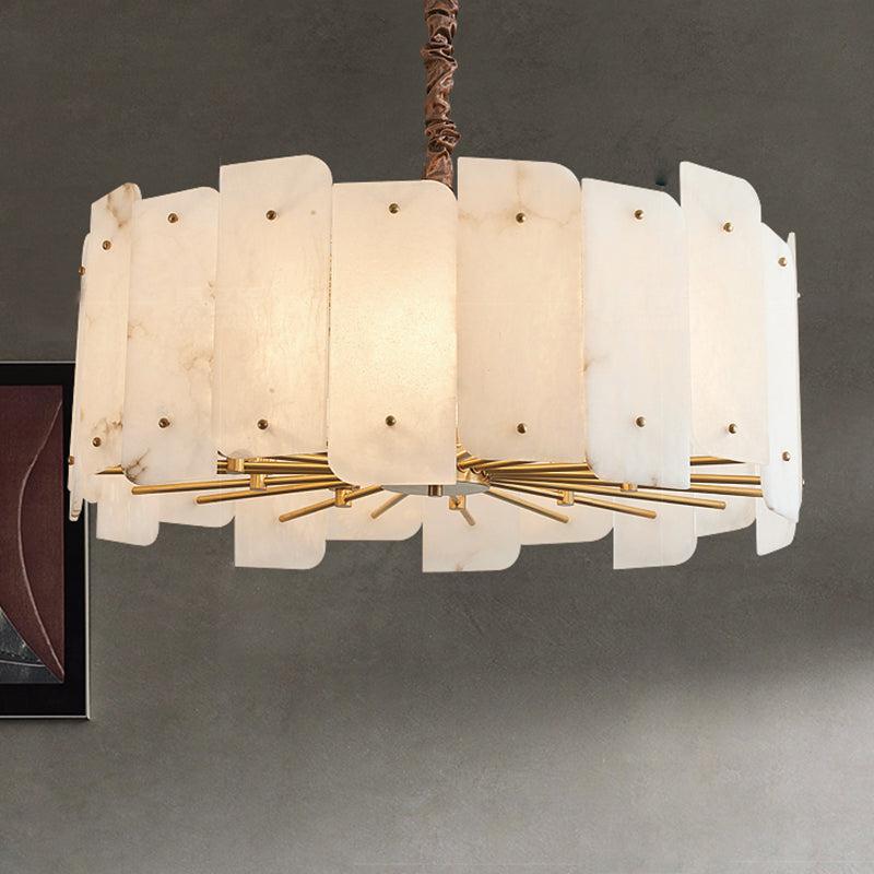Elegant Marble Alabaster Round Chandelier with 5 or 10 Lights