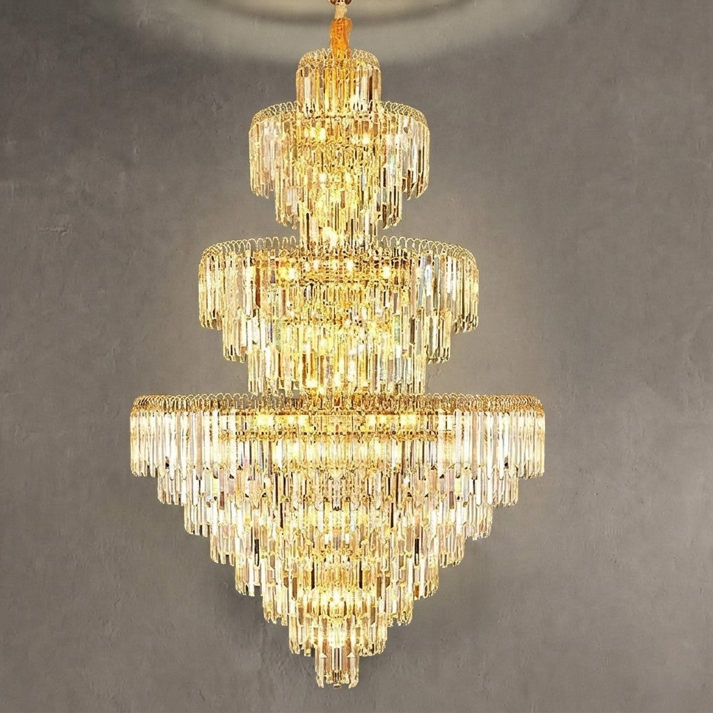 3 Layers Extra Large Living Room Chandelier Luxury Foyer Entryway Crystal Light Fixture