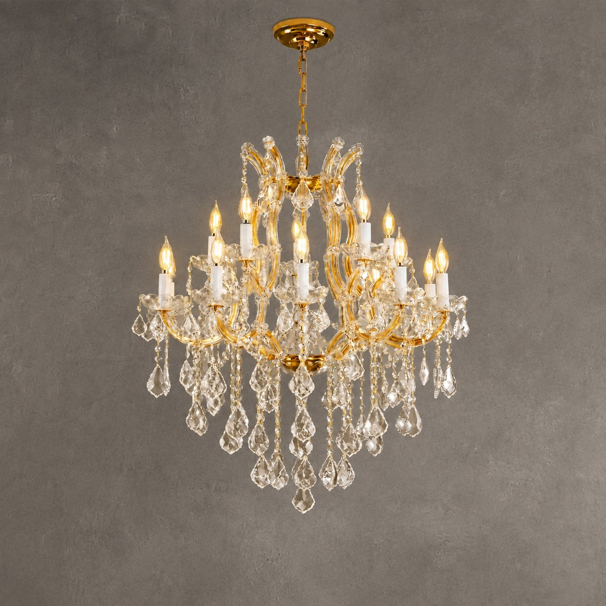30" 15-Light 2-Tier Maria Theresa Crystal Chandelier - Gold