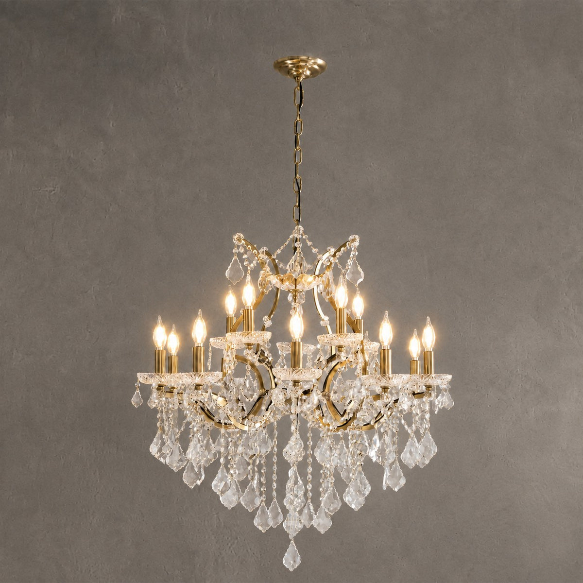 30.7" 15-Light Maria Theresa Crystal Chandelier - Gold