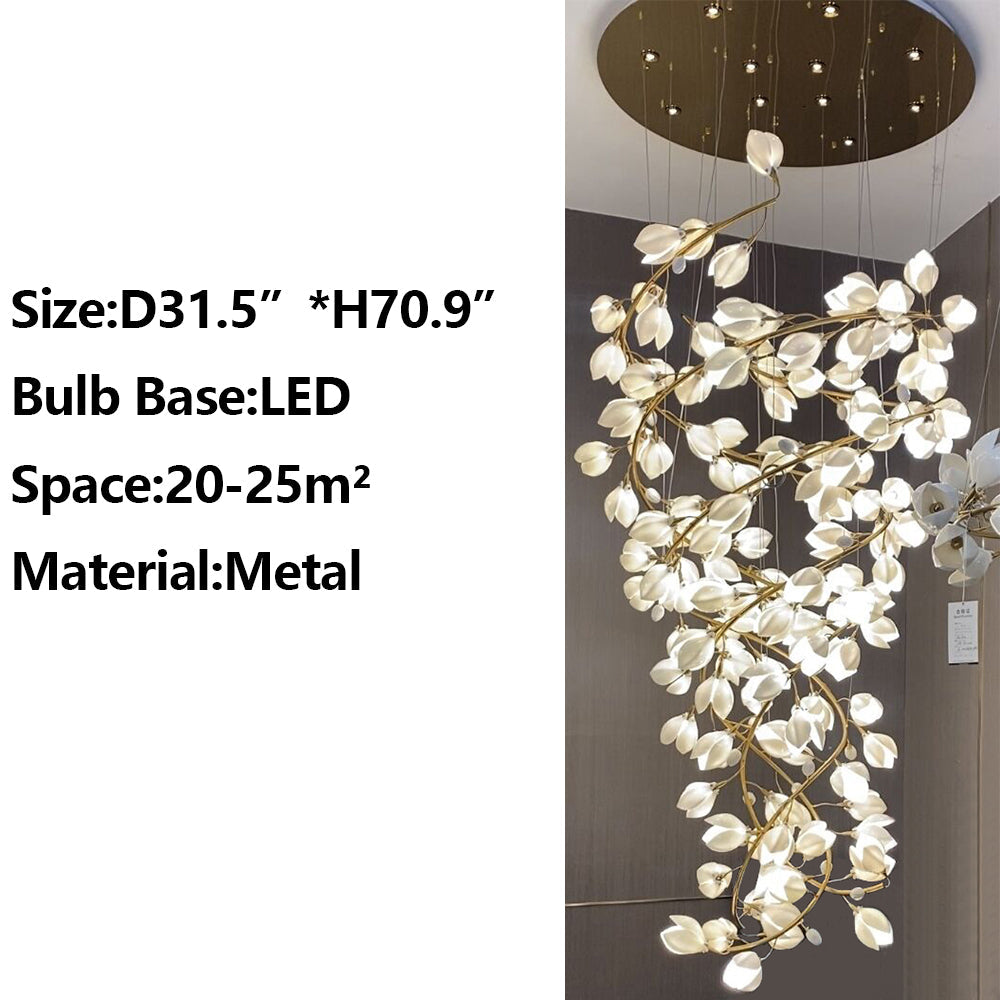 Pure White Magnolia Chandelier with Golden Branches for Grand Spaces