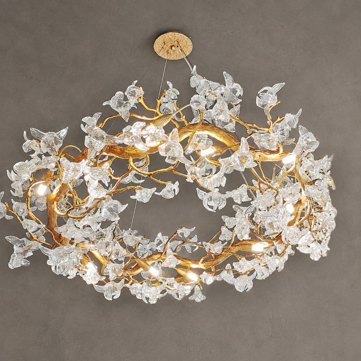 Petal Crystal Brass Branch Chandelier