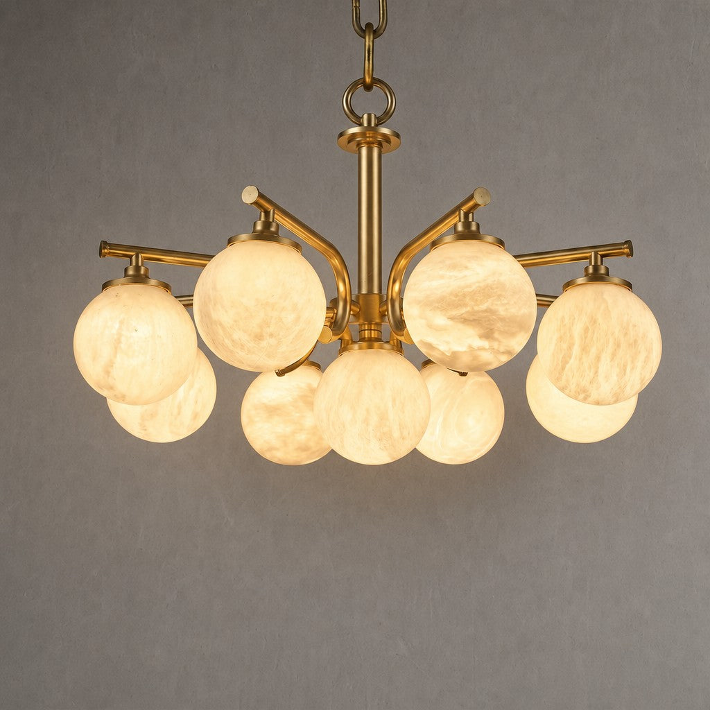 Brass 9-orb (extra) Alabaster Pendant Light