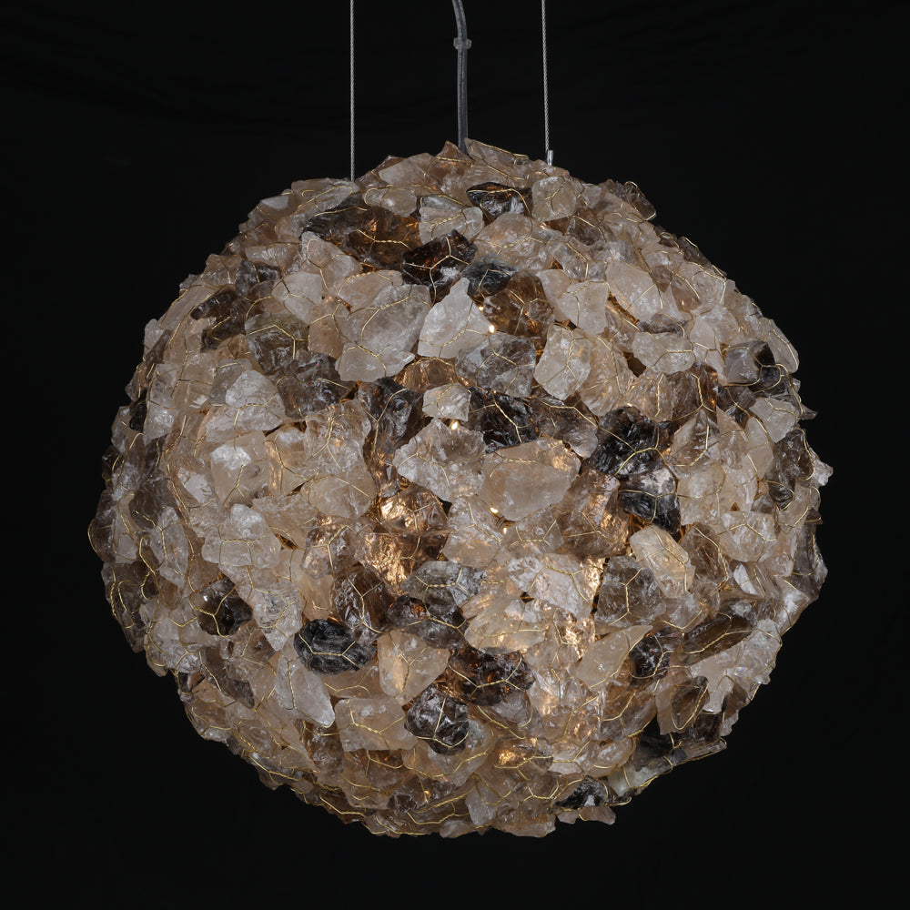 Modern Clear & Smoky Rock Crystal Ball Pendant Light